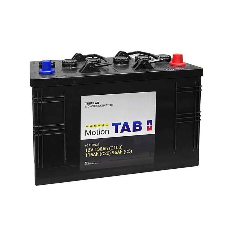 Batteries alimentation 12V, 115Ah, dim. 344x172x234 mm, borne positive a droite, tubulaire, acide/plomb, TAB