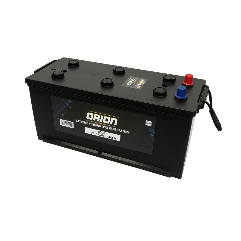 Batteries demarrage 12V, 180Ah, 1100A EN, dim. 513x223x223 mm, borne positive a droite, avec entretien, acide/plomb, ORION