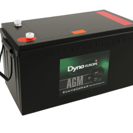 Batteries alimentation 12V, 225Ah, dim. 522x240x222 mm, borne positive a droite, AGM VRLA, acide/plomb, DYNO EUROPE