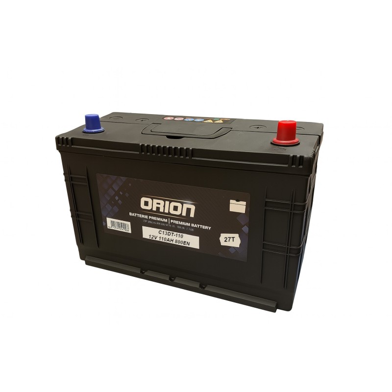 Batteries demarrage 12V, 110Ah, 800A EN, dim. 345x173x234 mm, borne positive a droite, avec entretien, acide/plomb, ORION
