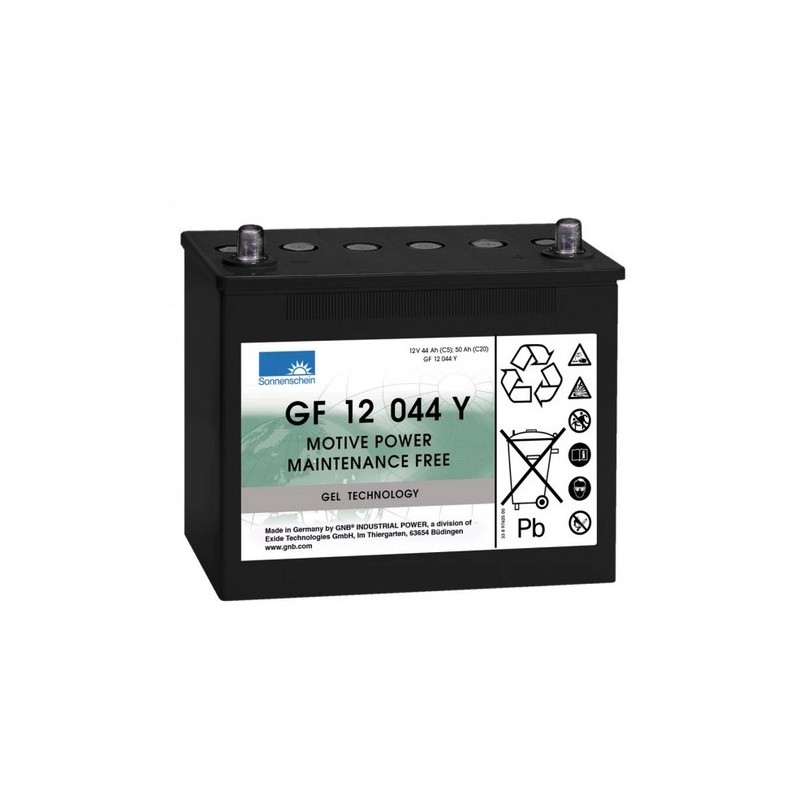 Batteries alimentation 12V, 50Ah, dim. 261x135x230 mm, borne positive a droite, gel VRLA, acide/plomb gel, SONNENSCHEIN