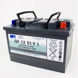 Batteries alimentation 12V, 56Ah, dim. 278x175x190 mm, borne positive a droite, gel VRLA, acide/plomb gel, SONNENSCHEIN