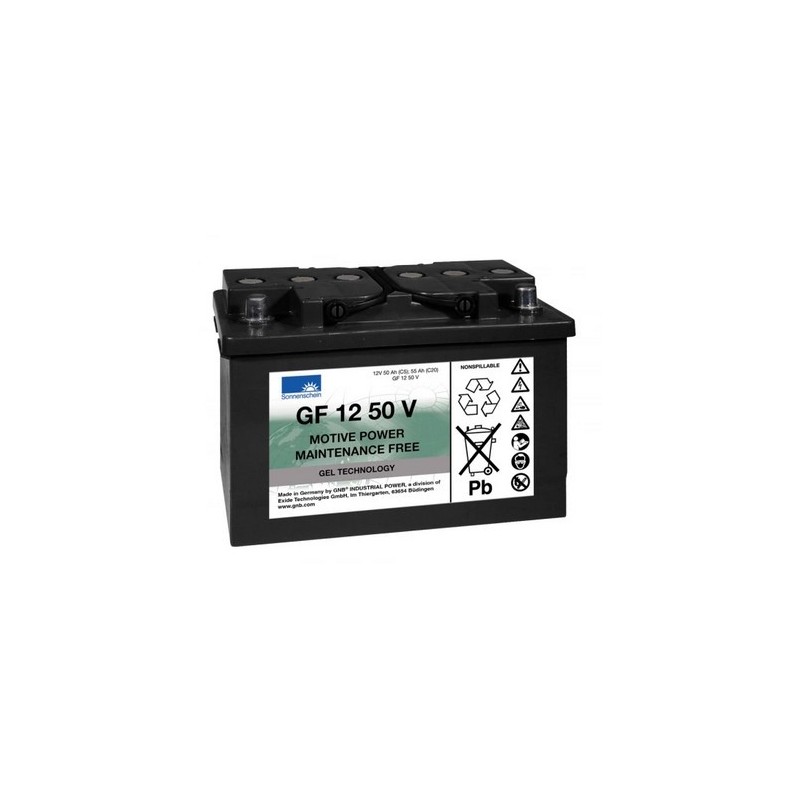 Batteries alimentation 12V, 55Ah, dim. 278x175x190 mm, borne positive a droite, gel VRLA, acide/plomb gel, SONNENSCHEIN