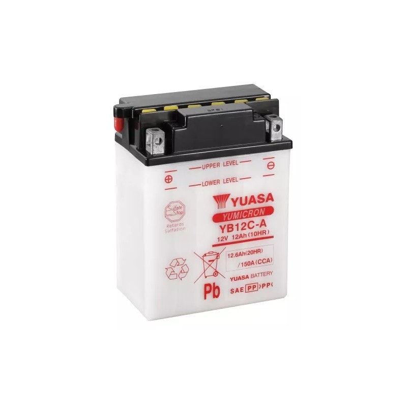 Batteries demarrage 12V, 12Ah, 150A EN, dim. 135x81x175 mm, borne positive a gauche, pack acide, acide/plomb