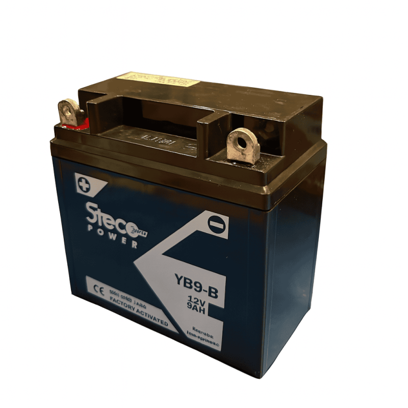 Batteries demarrage 12V, 9Ah, 115A EN, dim. 137x76x140 mm, borne positive a gauche, Standard, acide/plomb, STECO POWER