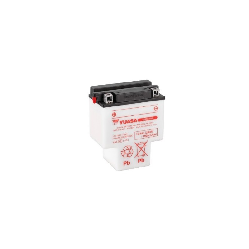 Batteries demarrage 12V, 16Ah, 210A EN, dim. 151x90x182 mm, borne positive a gauche, pack acide, acide/plomb, YUASA