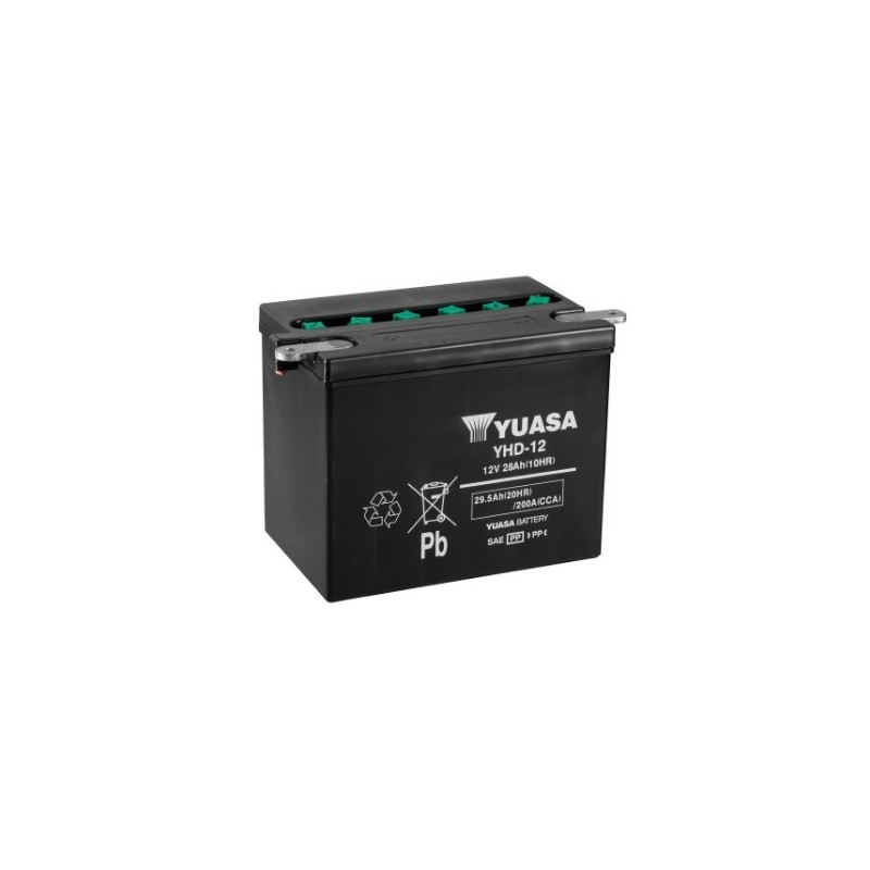 Batteries demarrage 12V, 30Ah, 280A EN, dim. 205x132x165 mm, borne positive a gauche, pack acide, acide/plomb, YUASA