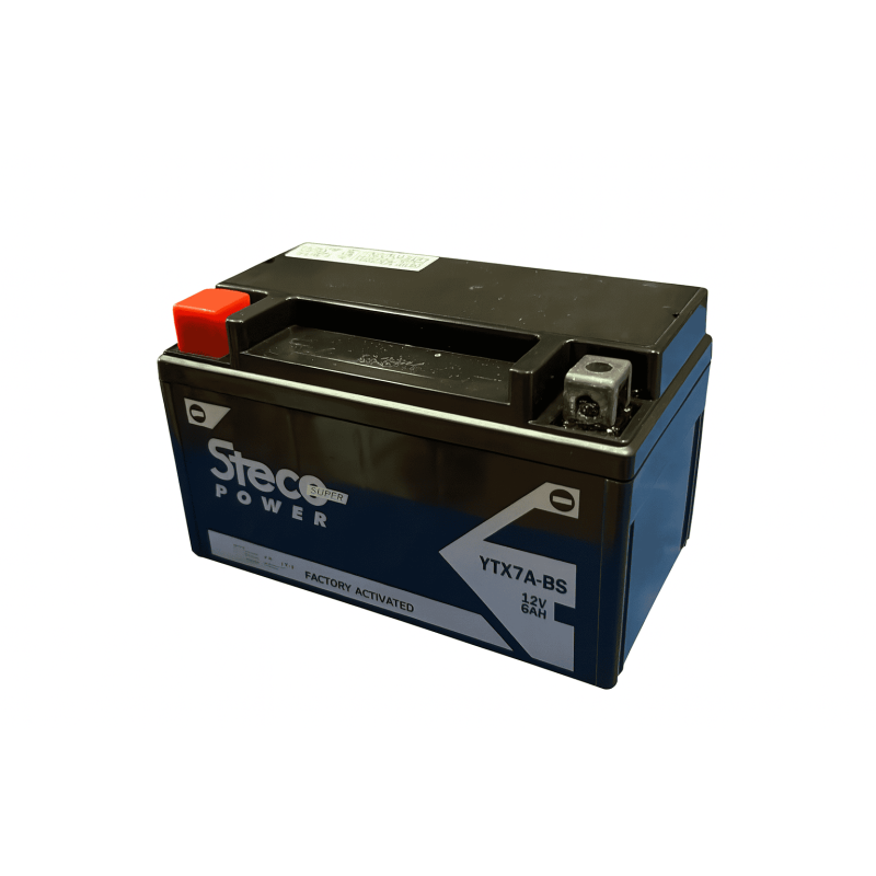 Batteries demarrage 12V, 6Ah, 135A EN, dim. 150x87x94 mm, borne positive a gauche, AGM, acide/plomb, STECO POWER