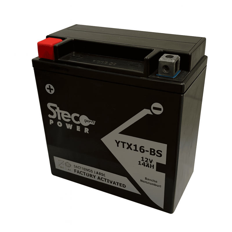 Batteries demarrage 12V, 14Ah, 230A EN, dim. 150x87x158 mm, borne positive a gauche, AGM, acide/plomb, STECO POWER