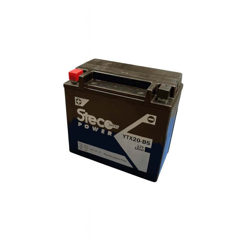 Batteries demarrage 12V, 18Ah, 270A EN, dim. 175x87x155 mm, borne positive a gauche, AGM, acide/plomb, STECO POWER