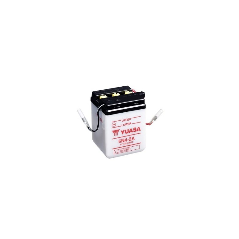 Batteries demarrage 6V, 4Ah, 35A EN, dim. 70x70x95 mm, bornes en diagonale, pack acide, acide/plomb, YUASA