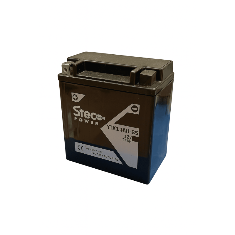 Batteries demarrage 12V, 13Ah, 220A EN, dim. 136x89x166 mm, borne positive a gauche, AGM, acide/plomb, STECO POWER