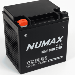 Batteries demarrage 12V, 30Ah, 490A EN, dim. 166x130x175 mm, borne positive a gauche, gel, acide/plomb gel, NUMAX