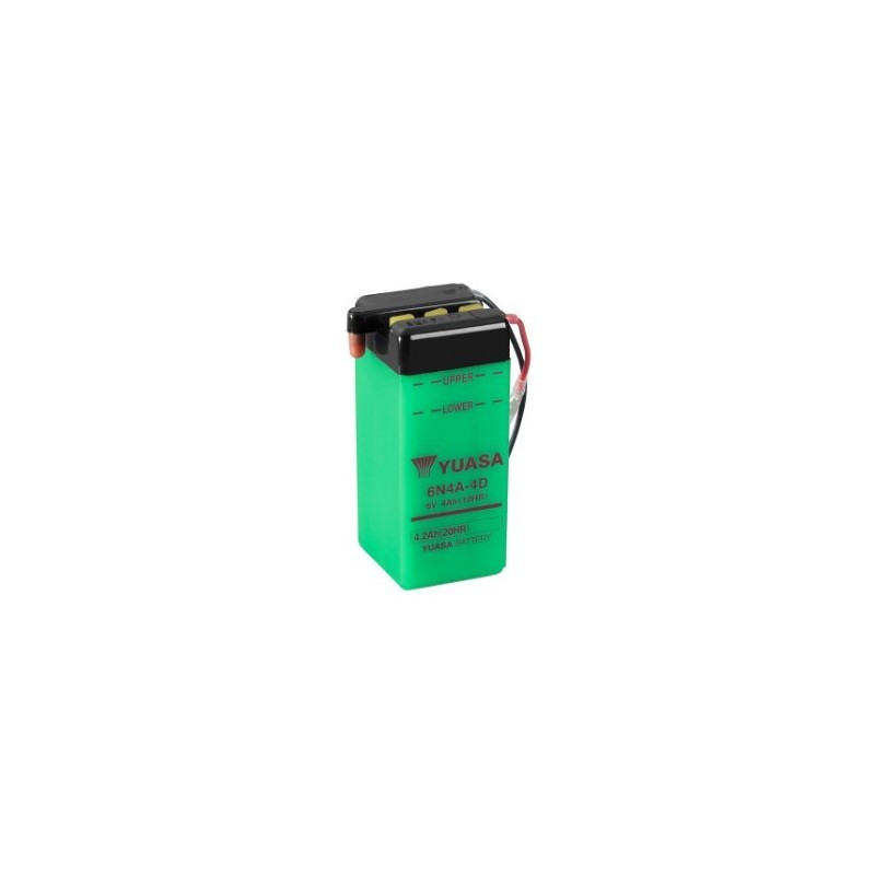 Batteries demarrage 6V, 4Ah, 35A EN, dim. 61x57x131 mm, bornes en diagonale, pack acide, acide/plomb, YUASA
