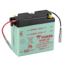 Batteries demarrage 6V, 4Ah, 24A EN, dim. 103x48x96 mm, bornes en diagonale, pack acide, acide/plomb, YUASA