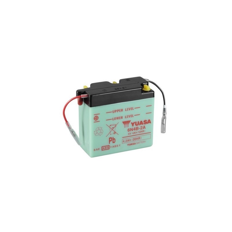 Batteries demarrage 6V, 4Ah, 24A EN, dim. 103x48x96 mm, bornes en diagonale, pack acide, acide/plomb, YUASA