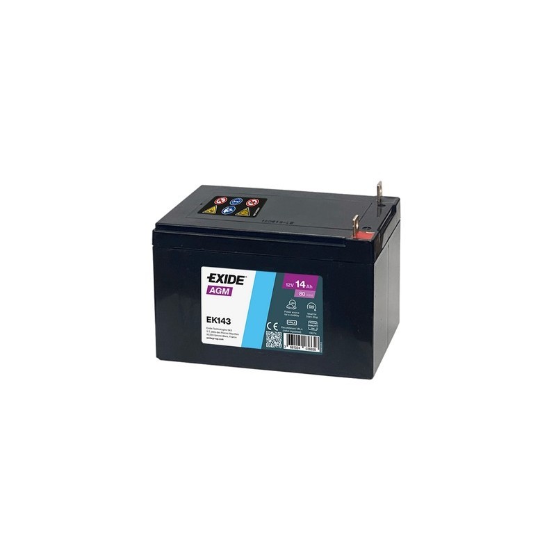 Batteries auxiliaire 12V, 14Ah, 80A EN, dim. 150x100x100 mm, borne positive a gauche, AGM, acide/plomb, EXIDE