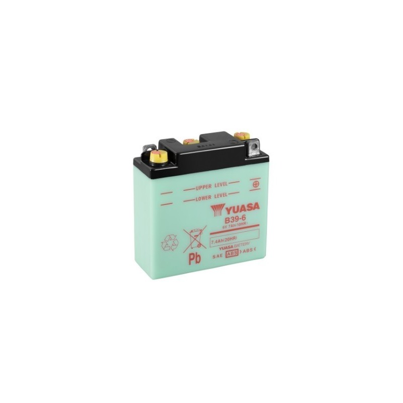 Batteries demarrage 6V, 7Ah, 70A EN, dim. 126x48x126 mm, bornes en diagonale, pack acide, acide/plomb, YUASA