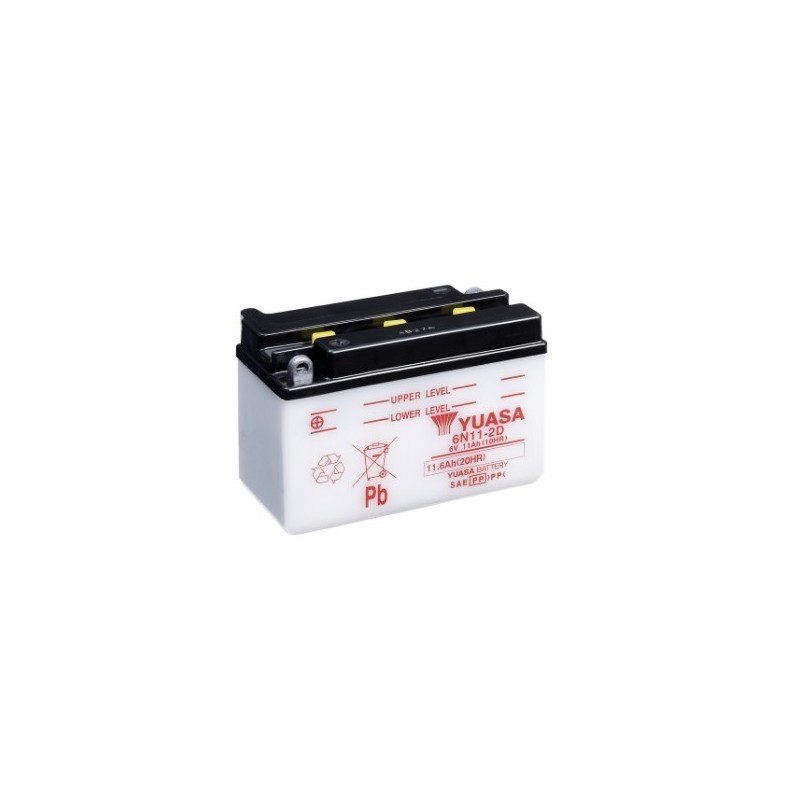 Batteries demarrage 6V, 11Ah, 88A EN, dim. 150x70x100 mm, bornes en diagonale, pack acide, acide/plomb, YUASA