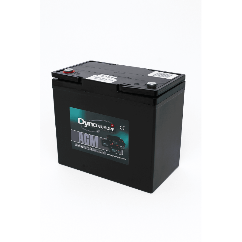 Batteries alimentation 12V, 56Ah, dim. 229x138x212 mm, borne positive a gauche, AGM VRLA, acide/plomb, DYNO EUROPE
