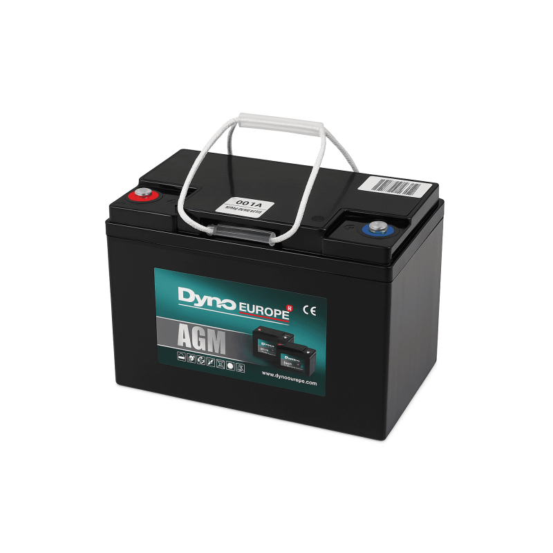 Batteries alimentation 12V, 99Ah, dim. 260x168x210 mm, borne positive a gauche, AGM VRLA, acide/plomb, DYNO EUROPE