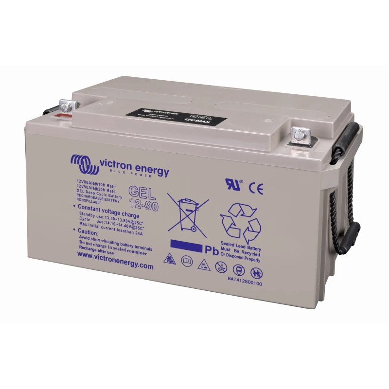 Batteries alimentation 12V, 90Ah, dim. 350x167x183 mm, borne positive a gauche, gel, acide/plomb gel, VICTRON ENERGY