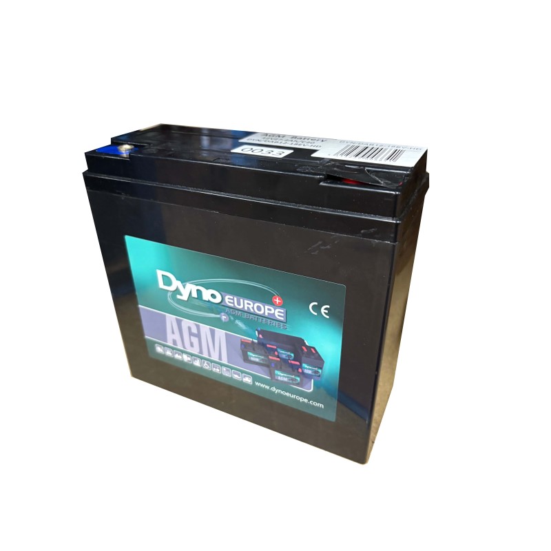 Batteries alimentation 12V, 22Ah, dim. 181x77x170 mm, borne positive a droite, AGM VRLA, acide/plomb, DYNO EUROPE