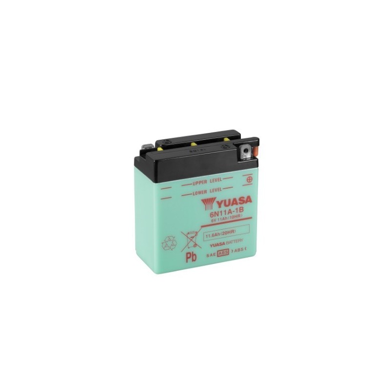 Batteries demarrage 6V, 11Ah, 88A EN, dim. 122x62x132 mm, bornes en diagonale, pack acide, acide/plomb, YUASA