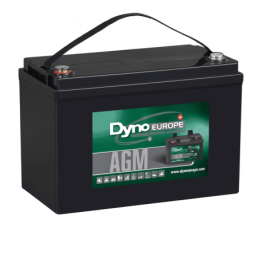 Batteries alimentation 12V, 130Ah, dim. 330x172x214 mm, borne positive a gauche, AGM VRLA, acide/plomb, DYNO EUROPE
