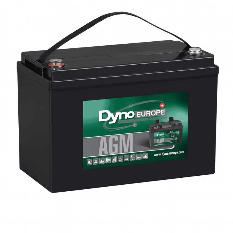 Batteries alimentation 12V, 130Ah, dim. 330x172x214 mm, borne positive a gauche, AGM VRLA, acide/plomb, DYNO EUROPE