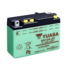 Batteries demarrage 6V, 12Ah, 96A EN, dim. 156x57x116 mm, bornes en diagonale, pack acide, acide/plomb, YUASA