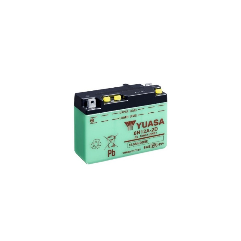 Batteries demarrage 6V, 12Ah, 96A EN, dim. 156x57x116 mm, bornes en diagonale, pack acide, acide/plomb, YUASA