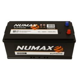 Batteries demarrage 12V, 150Ah, 1000A EN, dim. 509x175x210 mm, borne positive a gauche, SMF etanche, acide/plomb, NUMAX