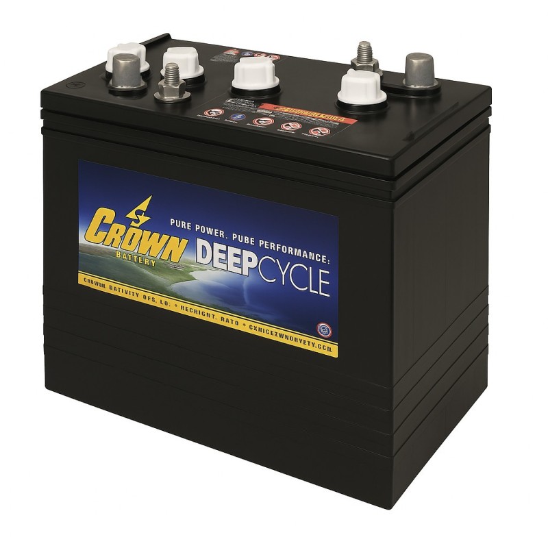 Batteries alimentation 6V, 225Ah, dim. 260x179x278 mm, bornes en diagonale, Standard, acide/plomb, CROWN