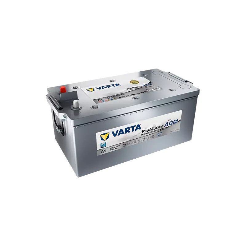 Batteries demarrage 12V, 210Ah, 1120A EN, dim. 518x276x242 mm, borne positive a gauche, AGM, acide/plomb, VARTA