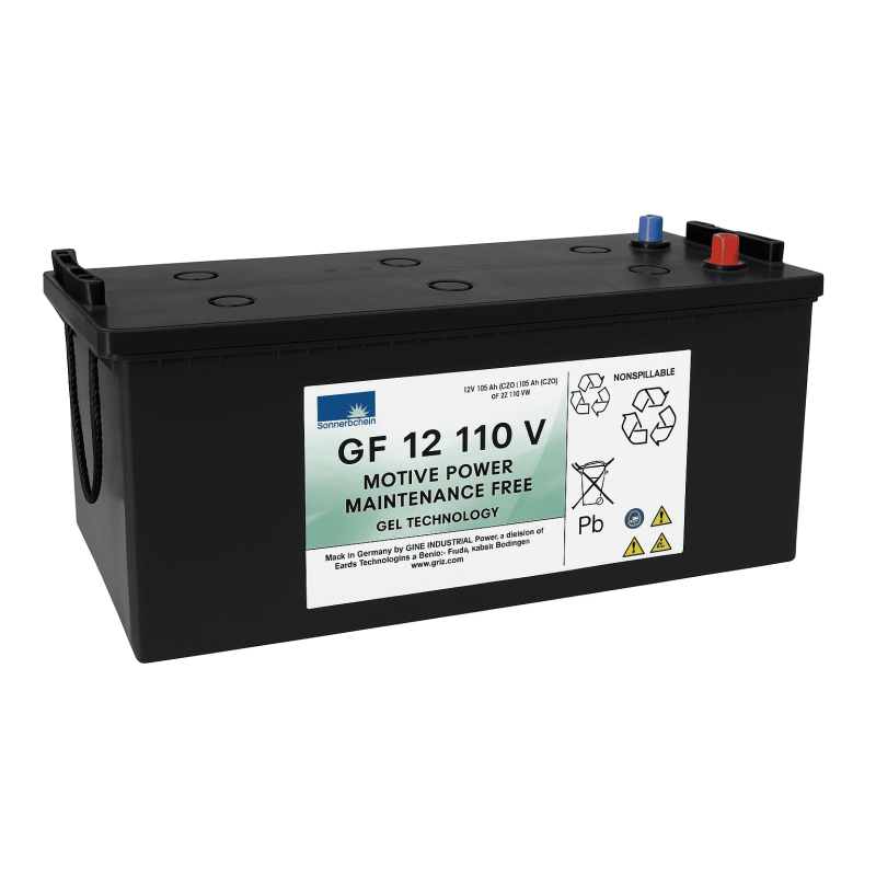 Batteries alimentation 12V, 116Ah, dim. 513x223x223 mm, borne positive a gauche, gel, acide/plomb gel, SONNENSCHEIN
