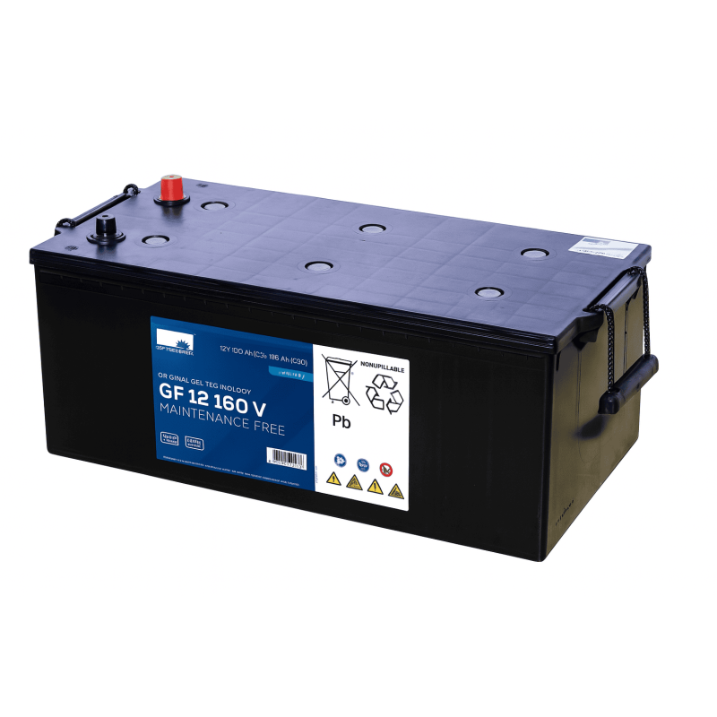 Batteries alimentation 12V, 196Ah, dim. 518x274x238 mm, borne positive a gauche, gel, acide/plomb gel, SONNENSCHEIN