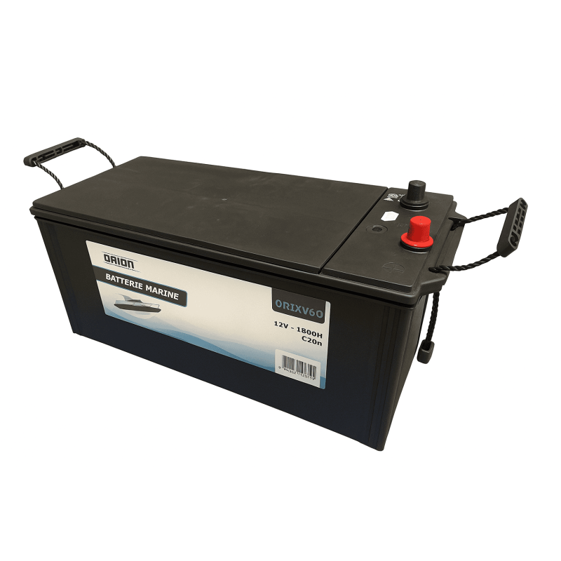 Batteries alimentation 12V, 180Ah, dim. 513x223x223 mm, borne positive a gauche, marine, acide/plomb, ORION