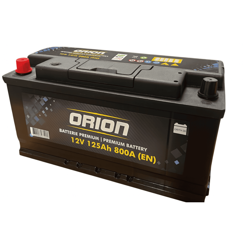 Batteries demarrage 12V, 125Ah, 800A EN, dim. 345x173x284 mm, borne positive a gauche, Standard, acide/plomb, ORION